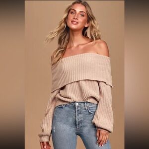 Lulu's Carmichael Dusty Blush Off-the-Shoulder Knit Sweater